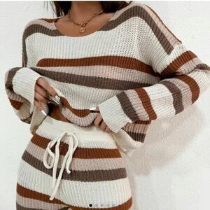 Striped Knit Sweater - Cream, Brown, Tan